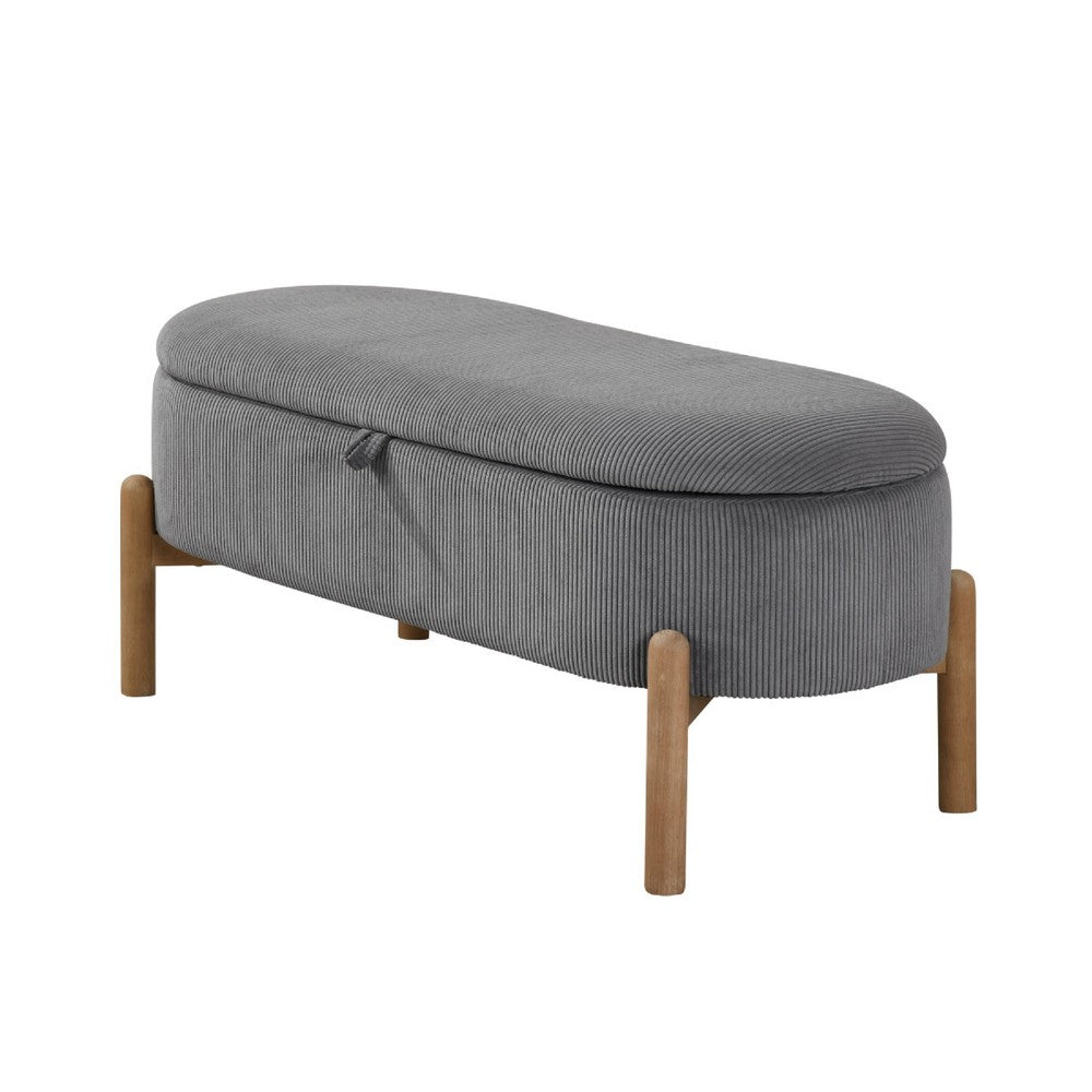 Fian Storage Bench w Lift Top | Natural Brown Legs | Gray Corduroy 42"