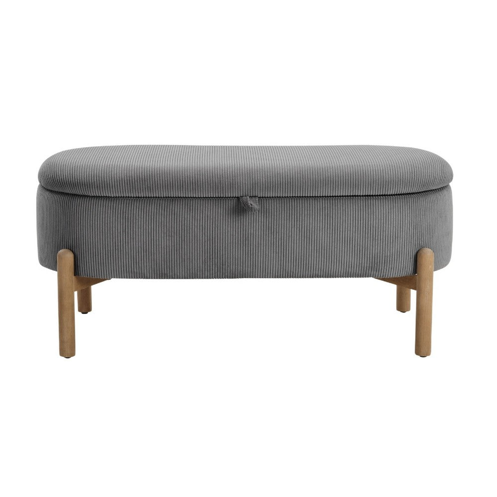Fian Storage Bench w Lift Top | Natural Brown Legs | Gray Corduroy 42"