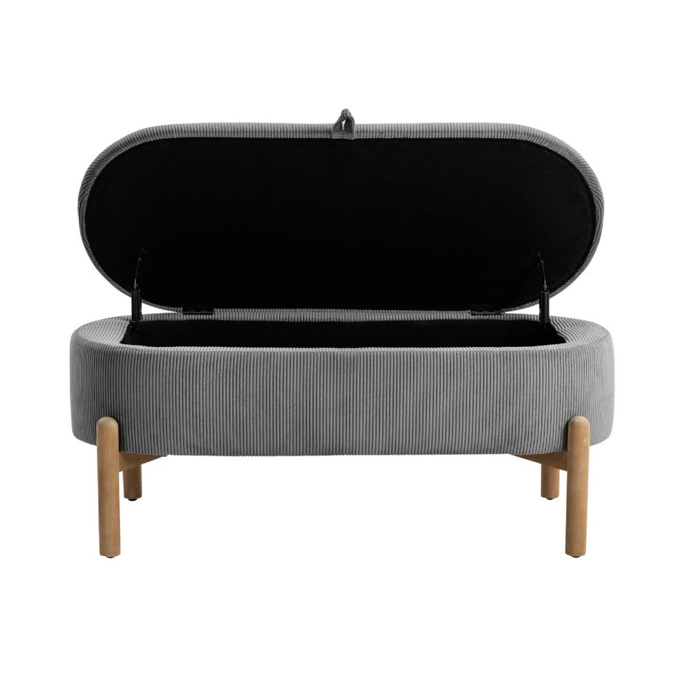 Fian Storage Bench w Lift Top | Natural Brown Legs | Gray Corduroy 42"