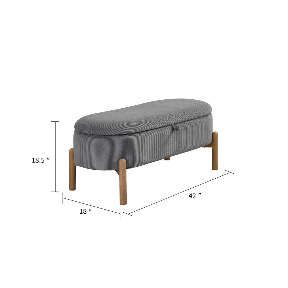 Fian Storage Bench w Lift Top | Natural Brown Legs | Gray Corduroy 42"