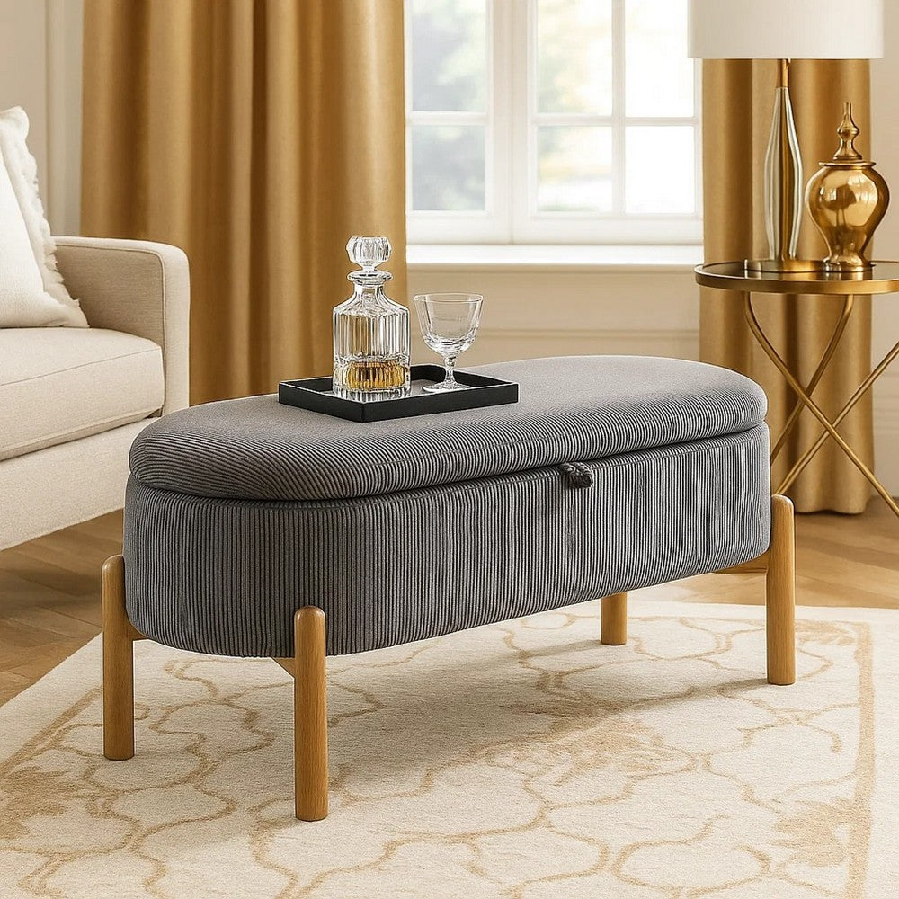 Fian Storage Bench w Lift Top | Natural Brown Legs | Gray Corduroy 42"