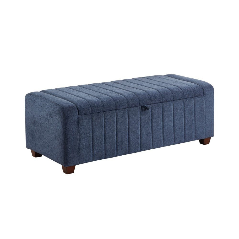 Doa Storage Bench | Channel Tufted | Blue Boucle Upholstery 50"
