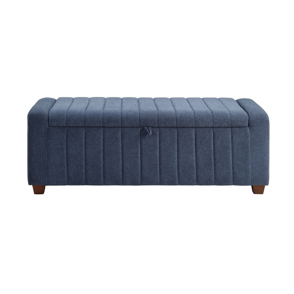 Doa Storage Bench | Channel Tufted | Blue Boucle Upholstery 50"