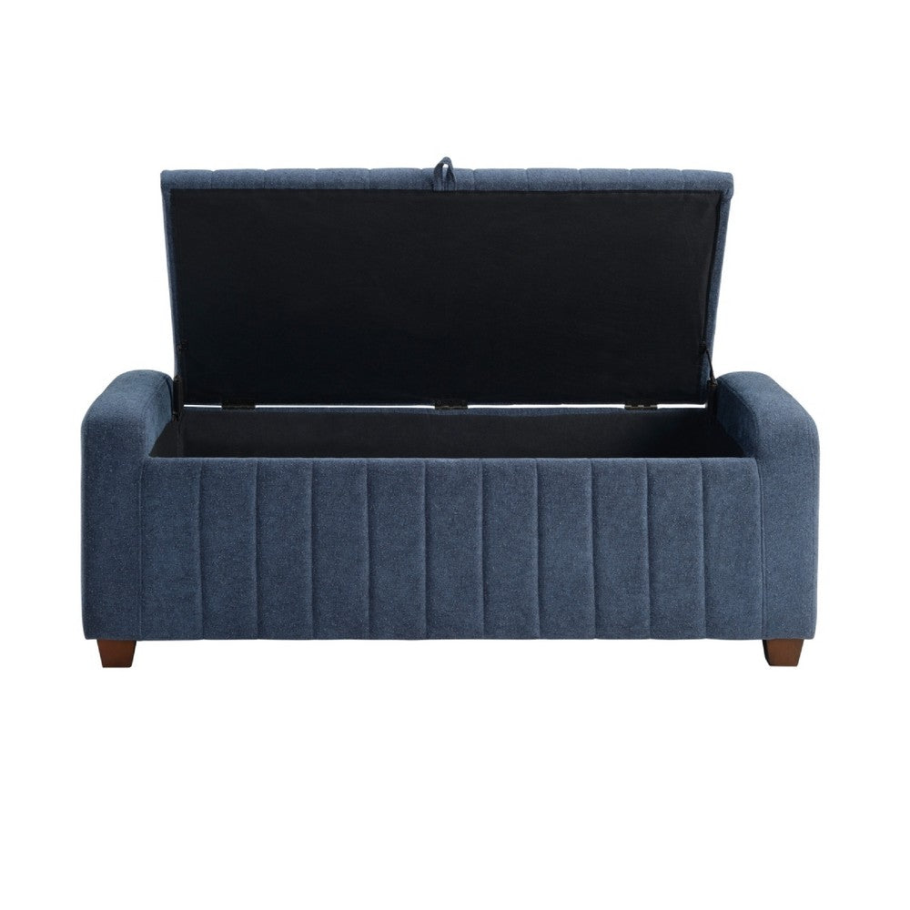 Doa Storage Bench | Channel Tufted | Blue Boucle Upholstery 50"