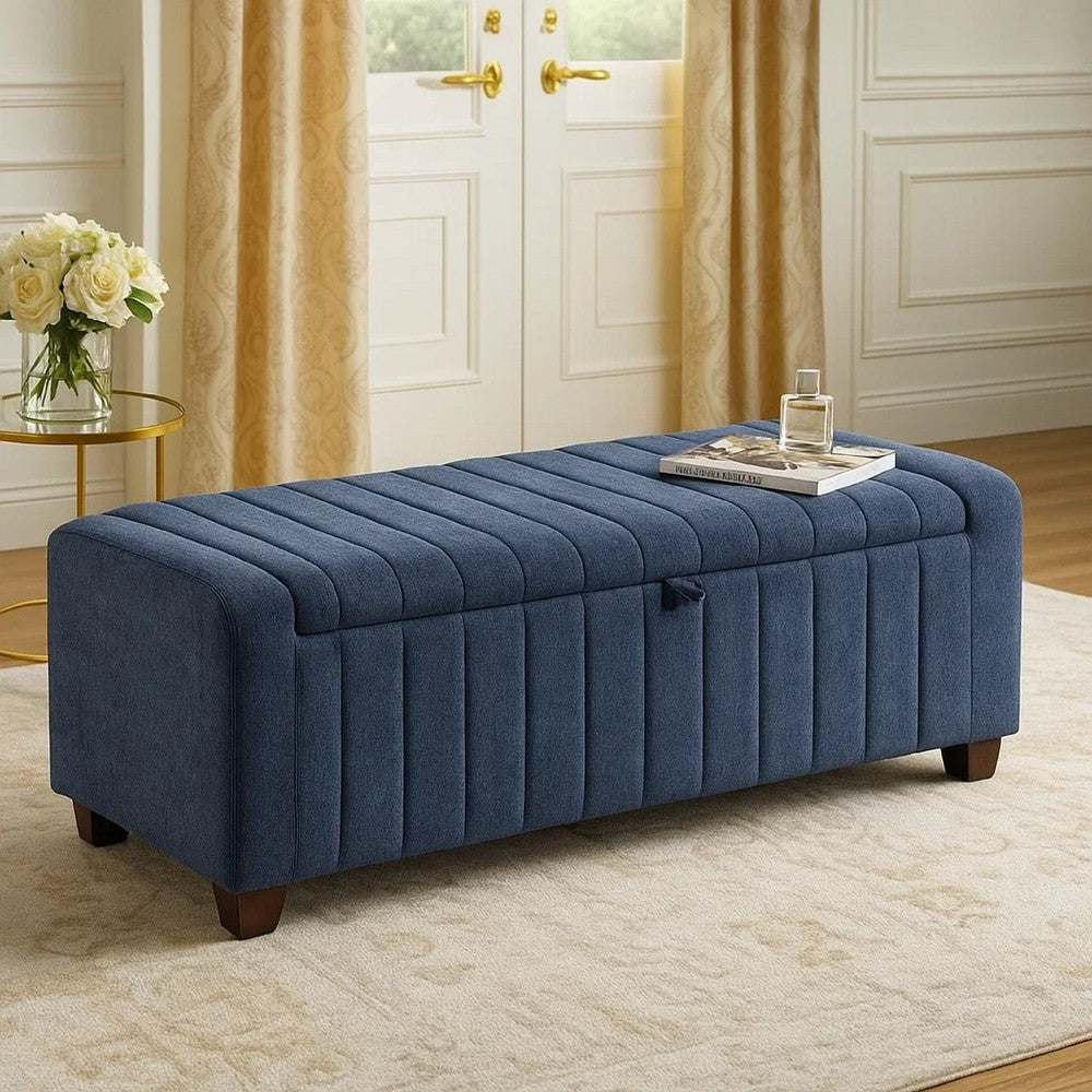 Doa Storage Bench | Channel Tufted | Blue Boucle Upholstery 50"