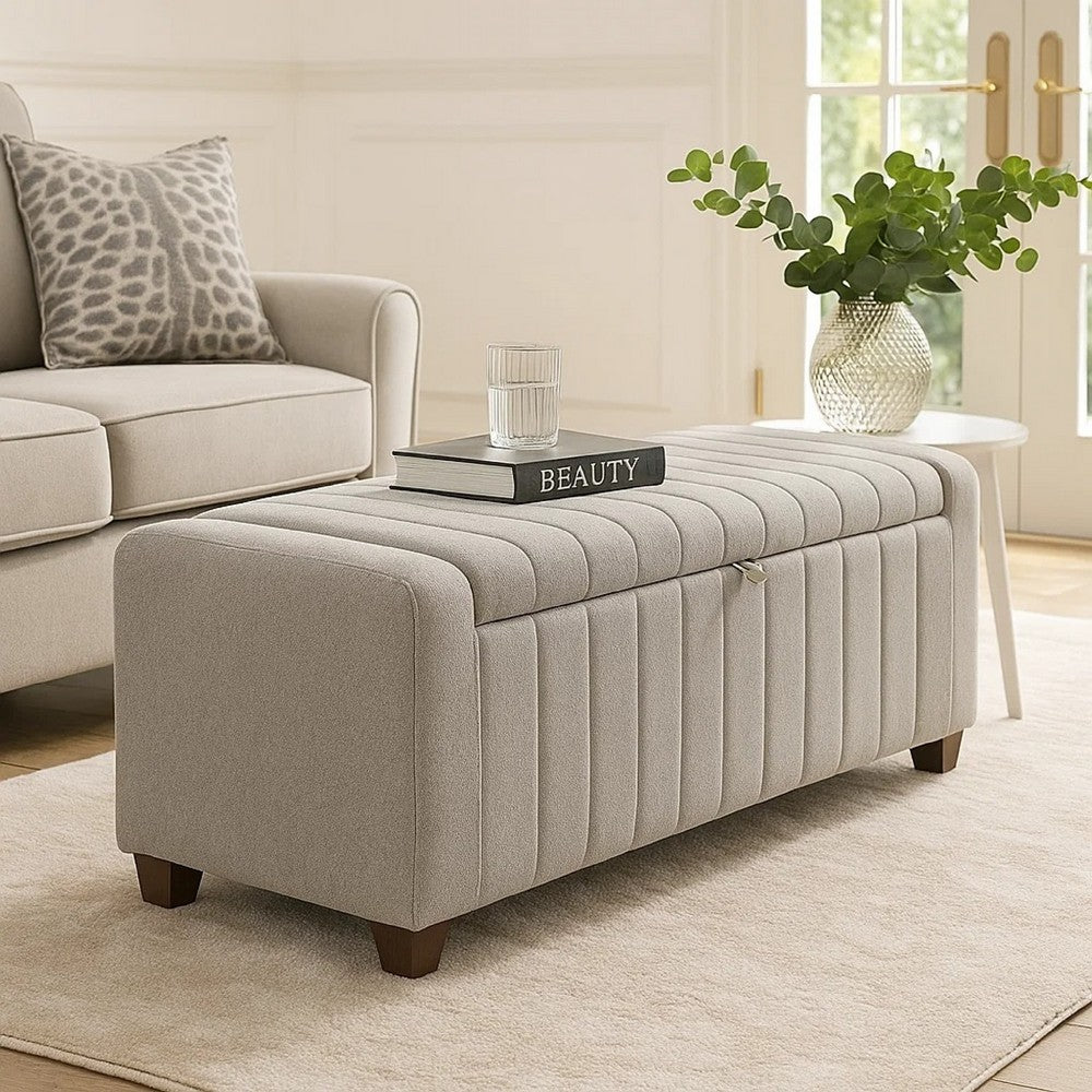 Doa Storage Bench | Channel Tufted | Gray Boucle Upholstery 50"