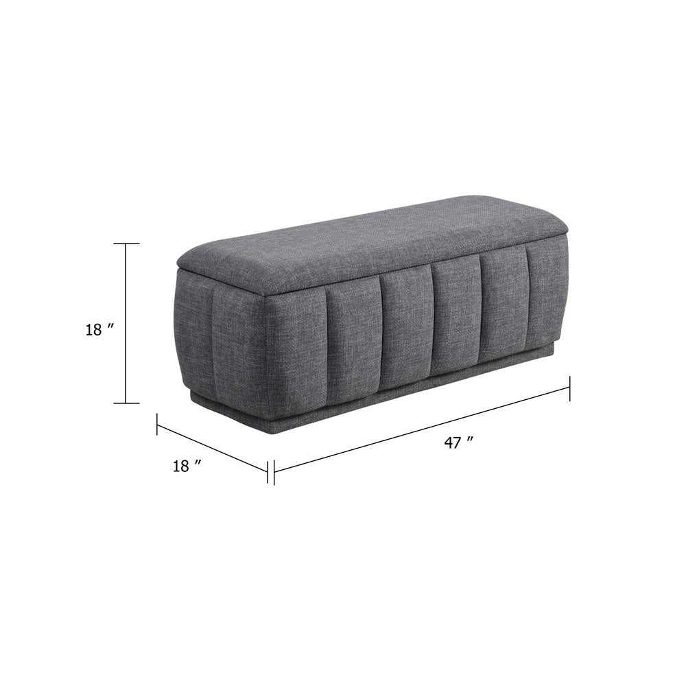 Jia Storage Bench | Wide Channel Tufted Gray Polyester 47"