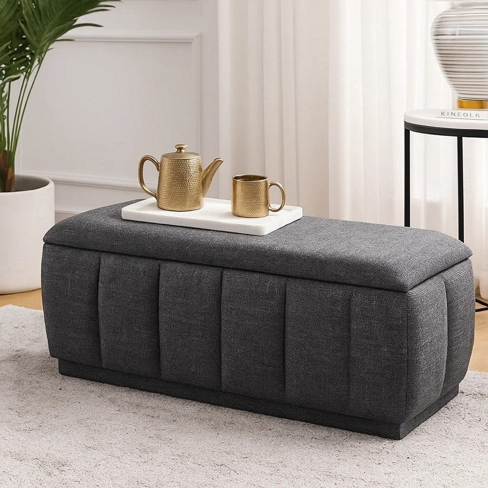 Jia Storage Bench | Wide Channel Tufted Gray Polyester 47"