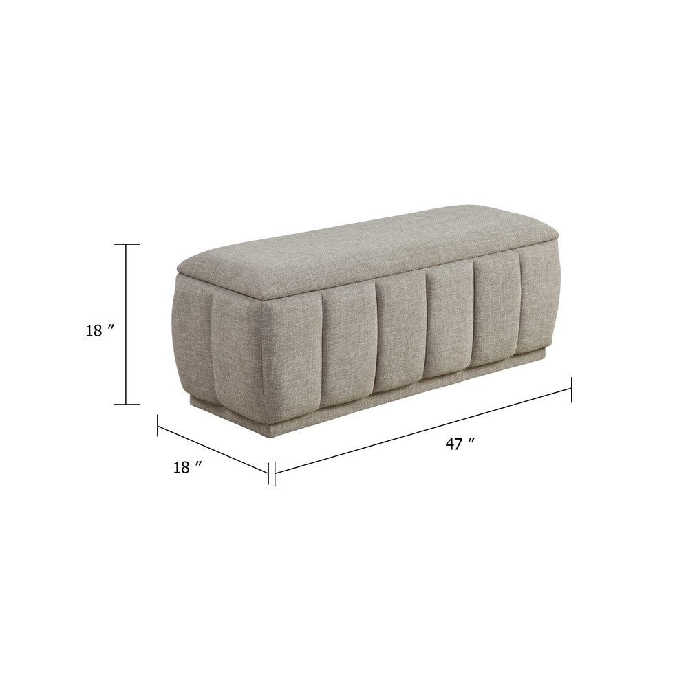 Jia Storage Bench | Wide Channel Tufted Taupe Polyester 47"