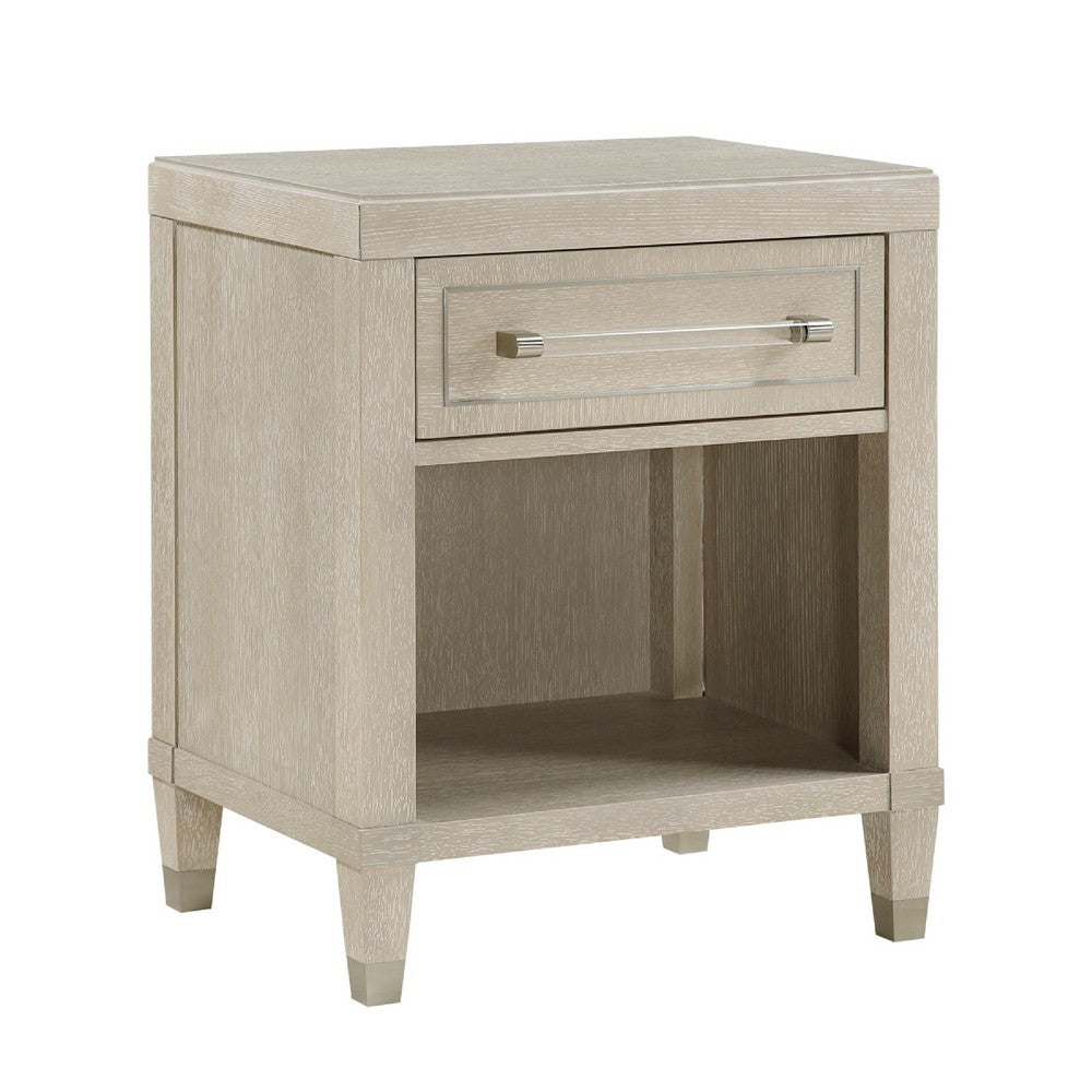 Olto Nightstand w 1 Drawer | USB Ports | Cubby Shelf | Light Oak Brown