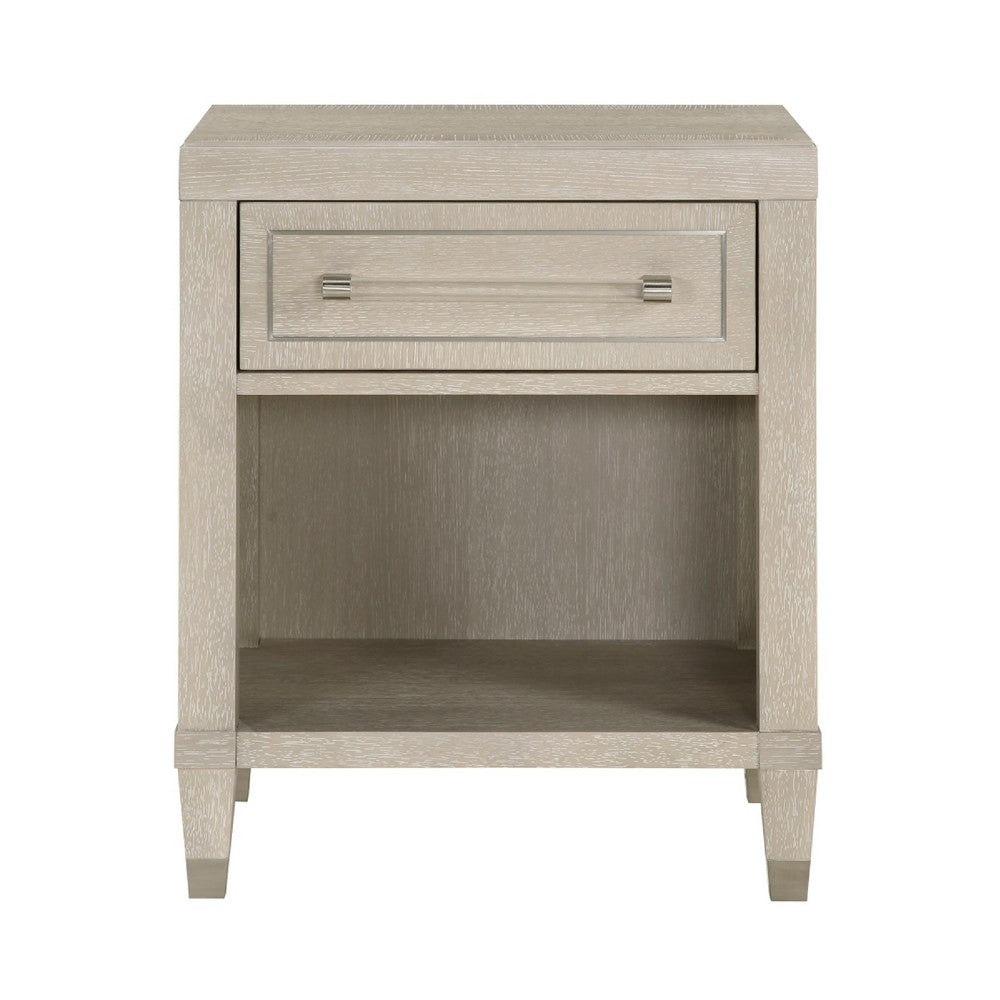 Olto Nightstand w 1 Drawer | USB Ports | Cubby Shelf | Light Oak Brown