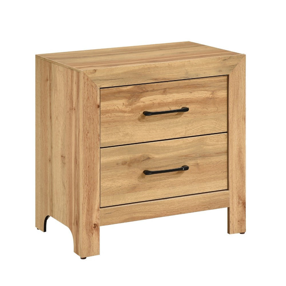 Adia Nightstand | 2 Drawer w Black Nickel Handles | Natural Brown