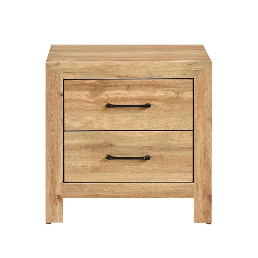 Adia Nightstand | 2 Drawer w Black Nickel Handles | Natural Brown