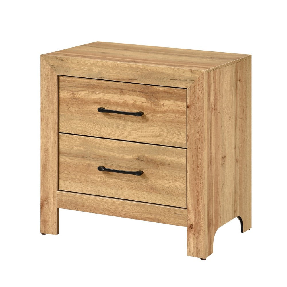 Adia Nightstand | 2 Drawer w Black Nickel Handles | Natural Brown