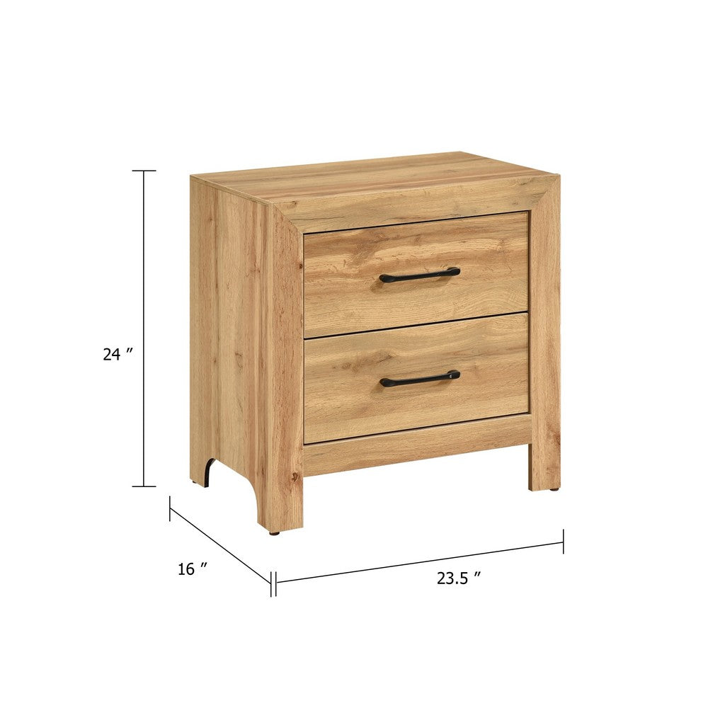 Adia Nightstand | 2 Drawer w Black Nickel Handles | Natural Brown