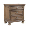 Bely Nightstand | 3 Drawers | Bun Feet | Antique Brown Sculpted Frame