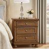 Bely Nightstand | 3 Drawers | Bun Feet | Antique Brown Sculpted Frame