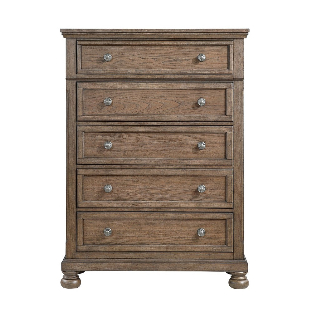 Bely Tall Dresser Chest | 5 Drawers | Antique Brown Sculpted Frame