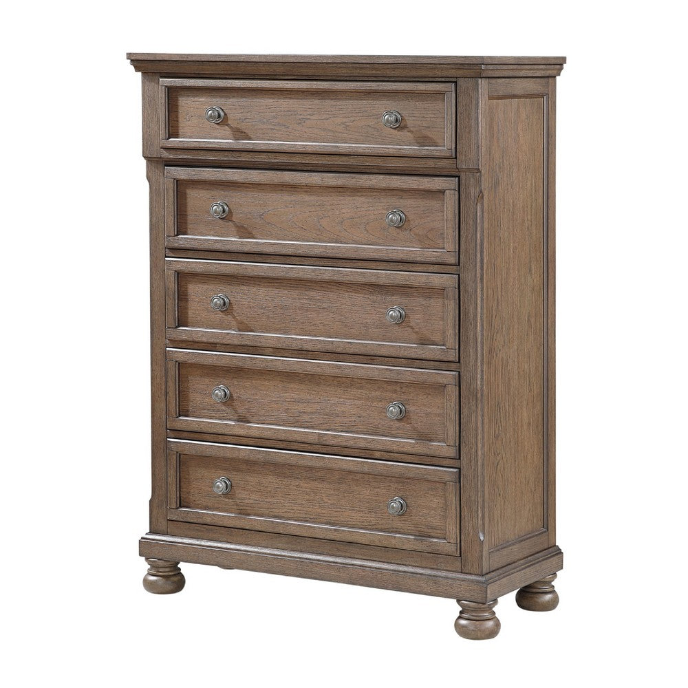 Bely Tall Dresser Chest | 5 Drawers | Antique Brown Sculpted Frame