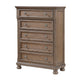 Bely Tall Dresser Chest | 5 Drawers | Antique Brown Sculpted Frame
