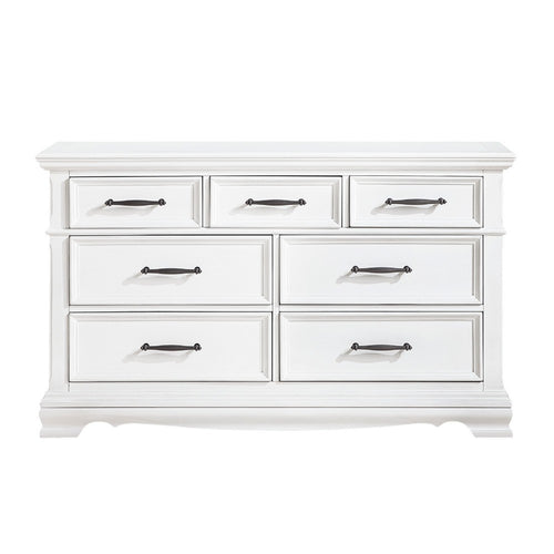 Yal Wide Dresser | 7 Drawers w Black Nickel Bar Handles | White Finish
