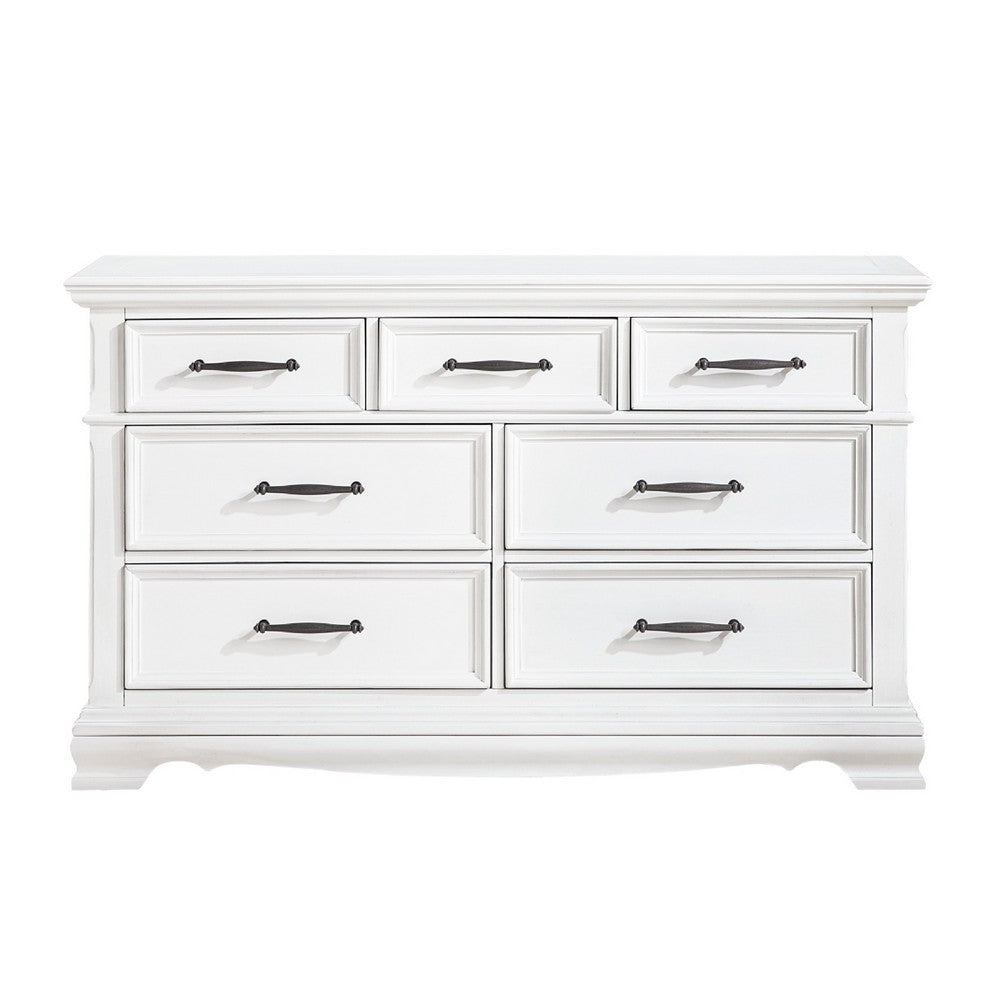Yal Wide Dresser | 7 Drawers w Black Nickel Bar Handles | White Finish