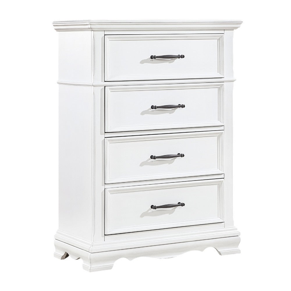 Yal Tall Dresser Chest | 4 Drawers w Black Nickel Bar Handles | White