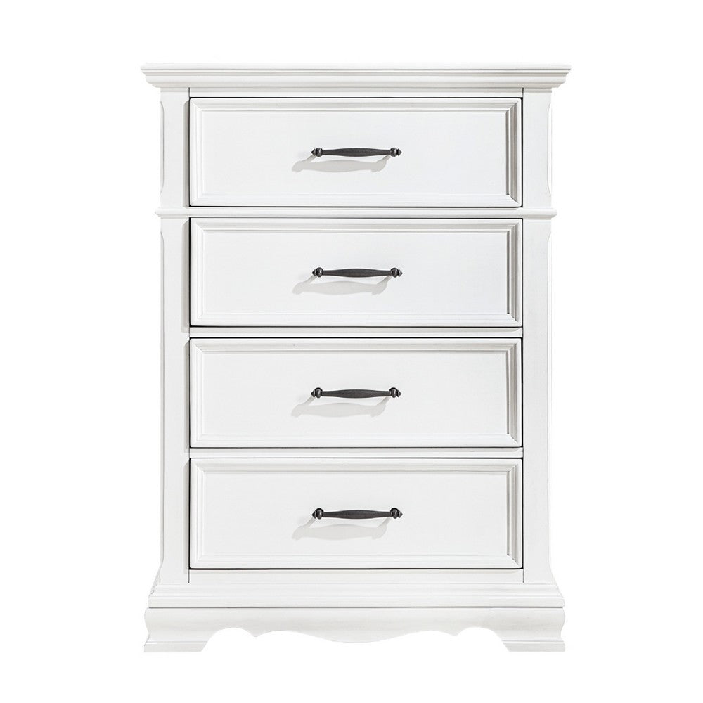Yal Tall Dresser Chest | 4 Drawers w Black Nickel Bar Handles | White