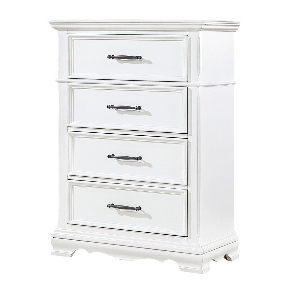Yal Tall Dresser Chest | 4 Drawers w Black Nickel Bar Handles | White