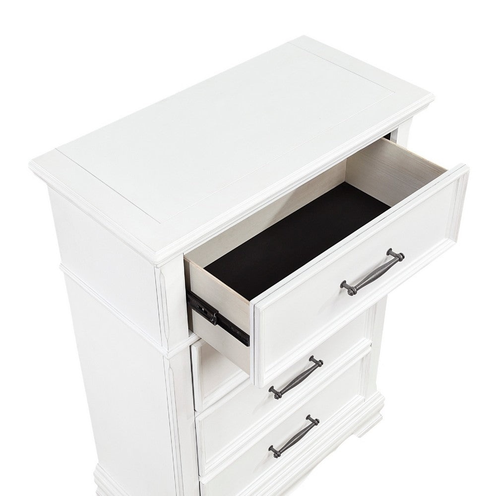 Yal Tall Dresser Chest | 4 Drawers w Black Nickel Bar Handles | White