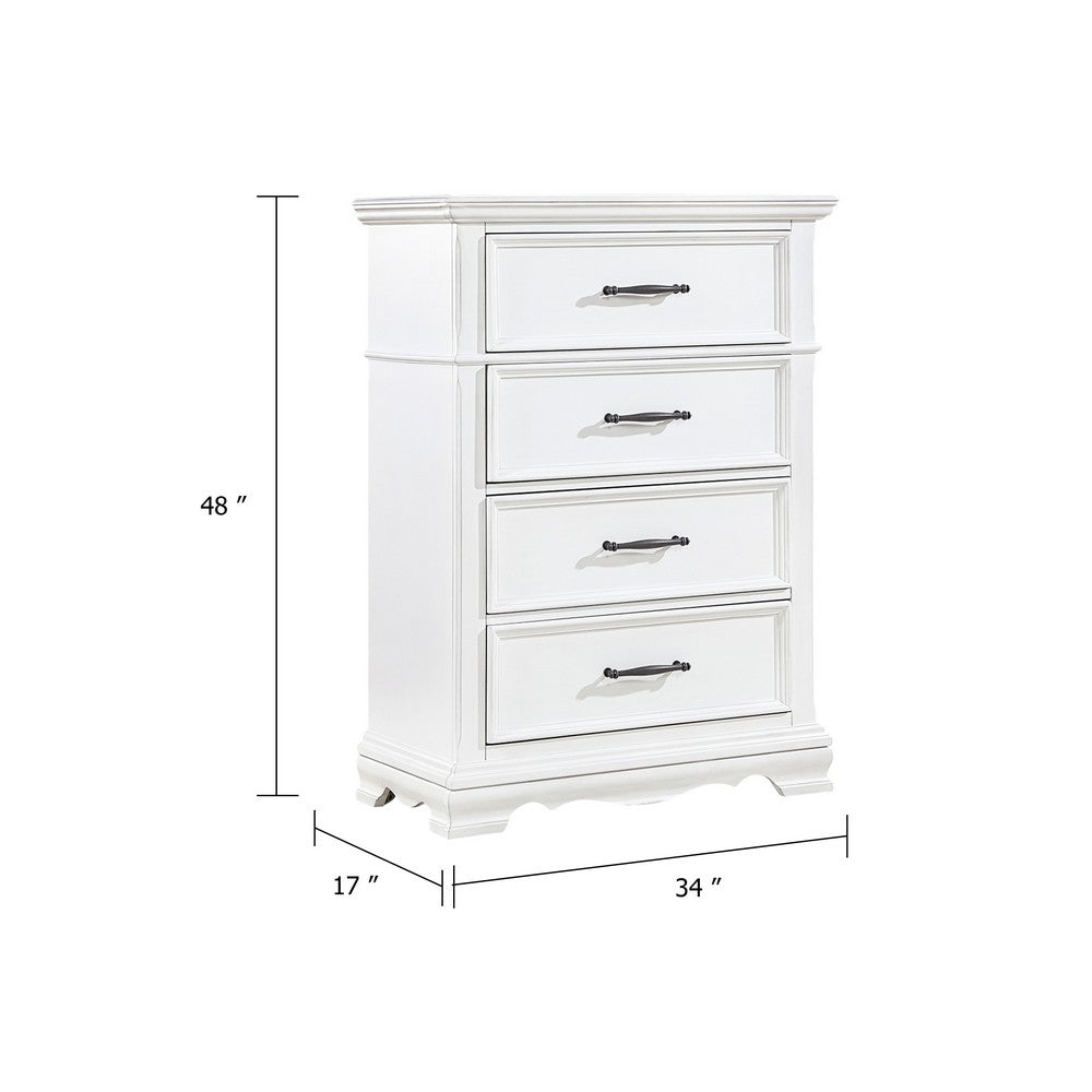 Yal Tall Dresser Chest | 4 Drawers w Black Nickel Bar Handles | White