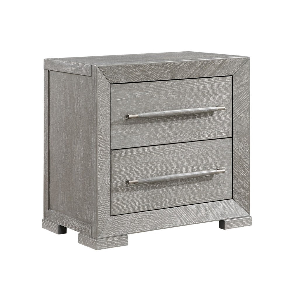 Ova Nightstand | 2 Drawer w Framed Front & Wood Accent Handles | Gray