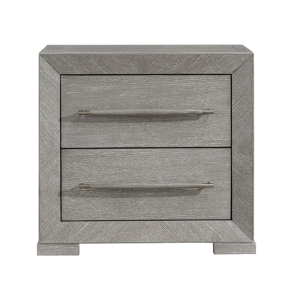 Ova Nightstand | 2 Drawer w Framed Front & Wood Accent Handles | Gray