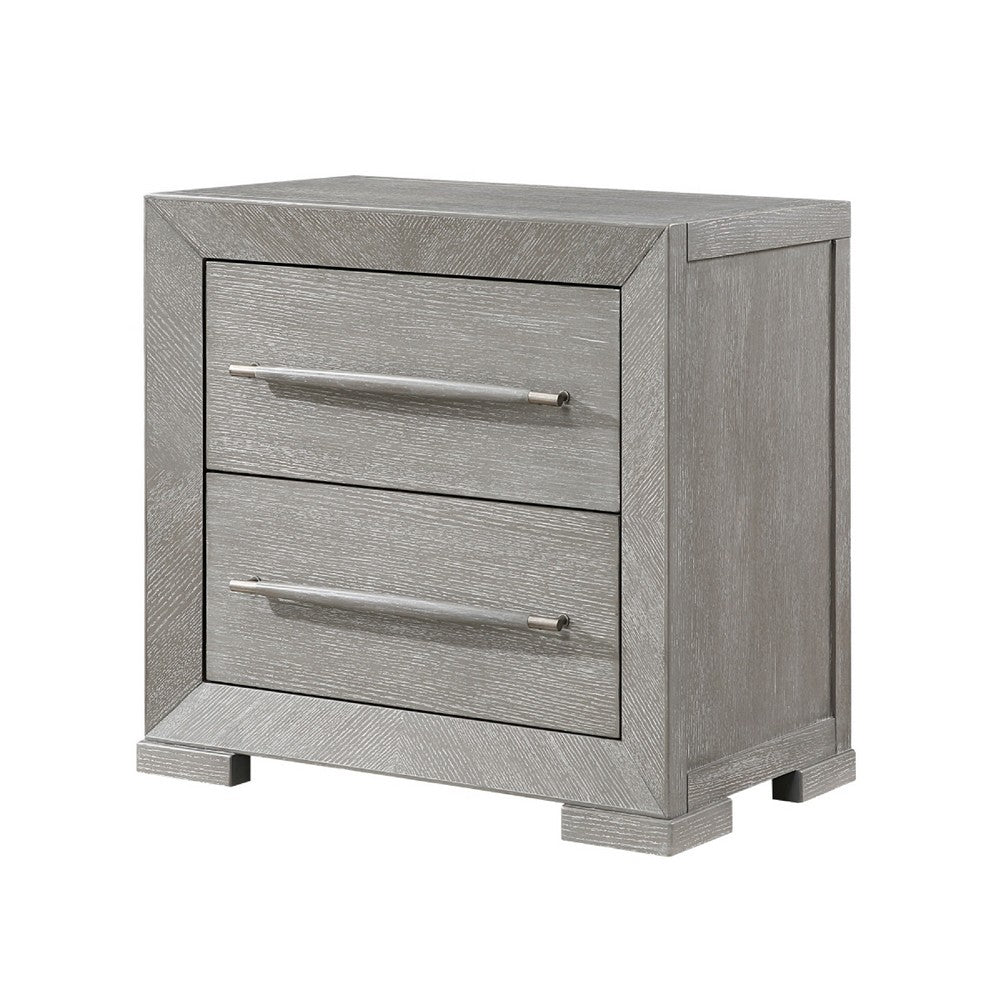 Ova Nightstand | 2 Drawer w Framed Front & Wood Accent Handles | Gray