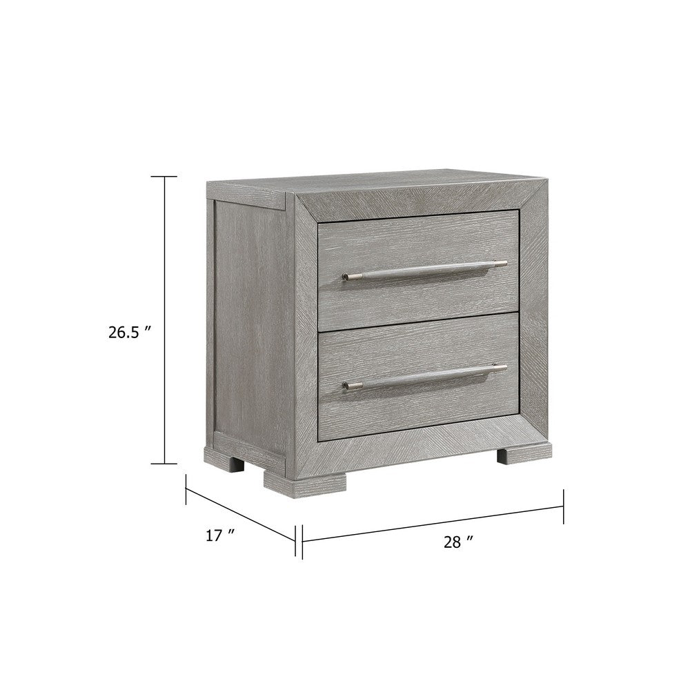 Ova Nightstand | 2 Drawer w Framed Front & Wood Accent Handles | Gray