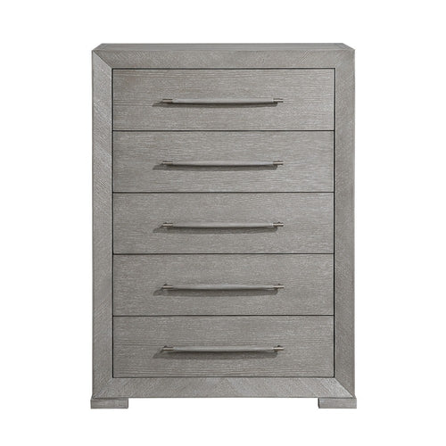 Ova Tall Dresser Chest | 5 Drawer w Wide Wood Accent Handles | Gray