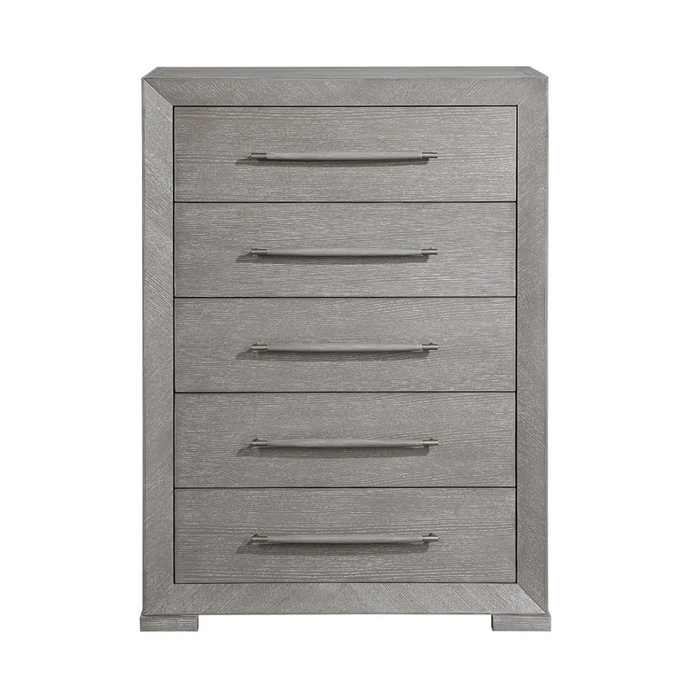 Ova Tall Dresser Chest | 5 Drawer w Wide Wood Accent Handles | Gray