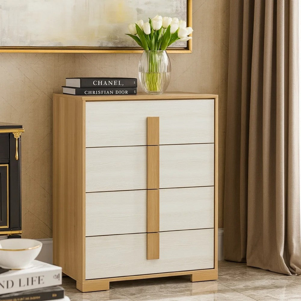 Mep Tall Dresser Chest | 4 Drawers | Dual Tone Natural Brown & White