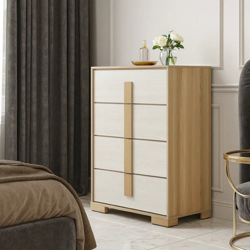 Mep Tall Dresser Chest | 4 Drawers | Dual Tone Natural Brown & White
