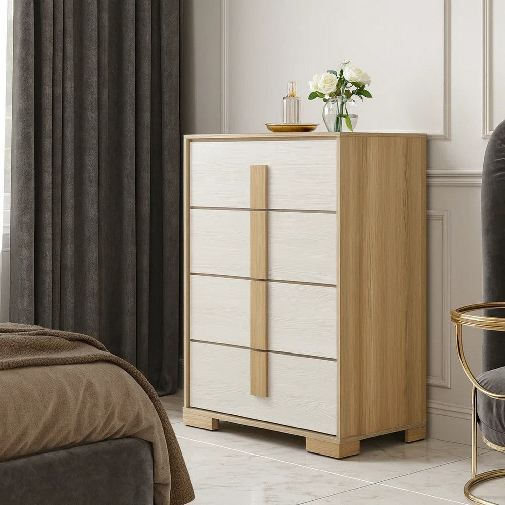 Mep Tall Dresser Chest | 4 Drawers | Dual Tone Natural Brown & White