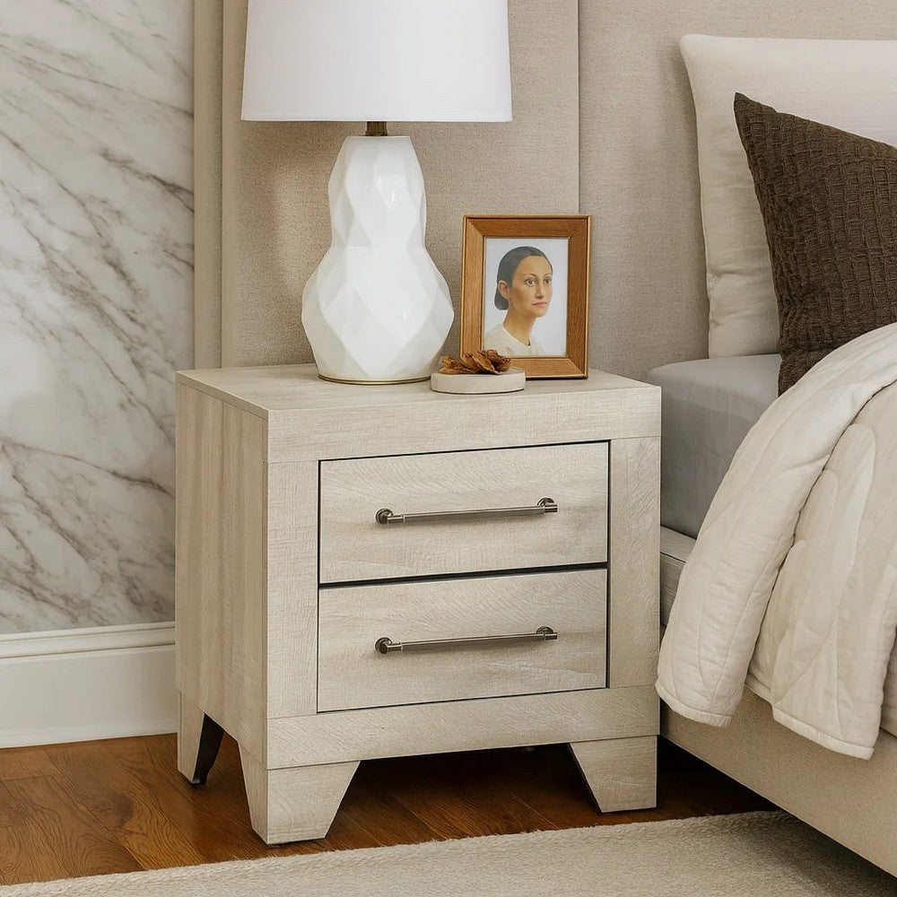 Ava Nightstand | 2 Drawers w Antique Silver Bar Handles | Dusty Gray