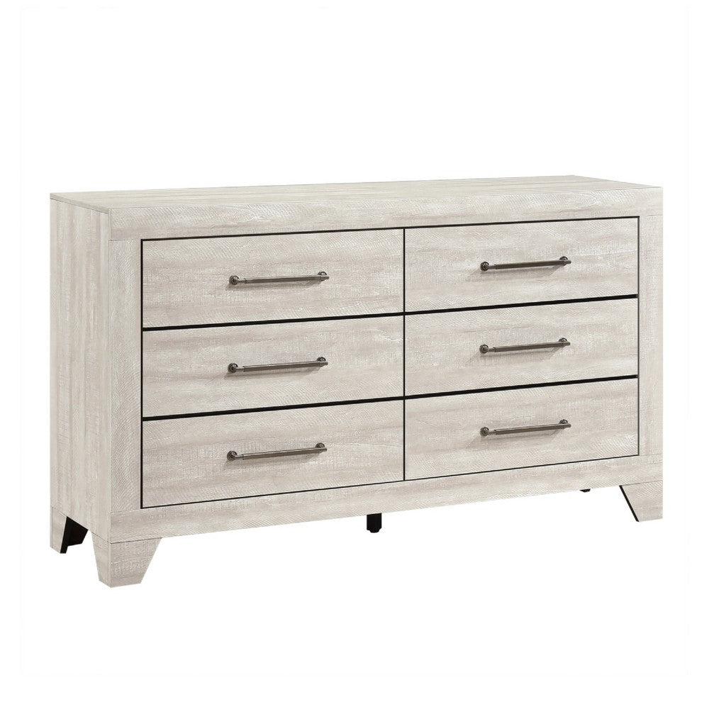 Ava 58" Dresser | 6 Drawers w Antique Silver Bar Handles | Dusty Gray