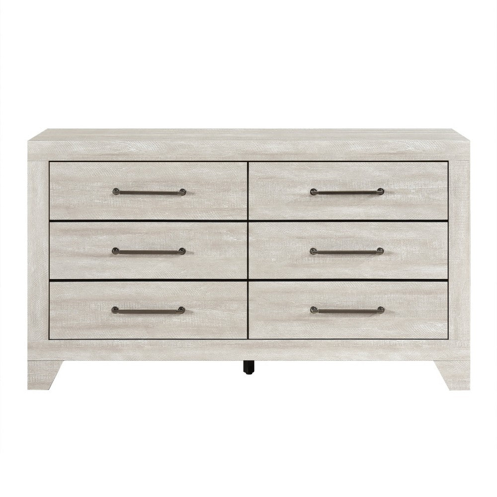 Ava 58" Dresser | 6 Drawers w Antique Silver Bar Handles | Dusty Gray