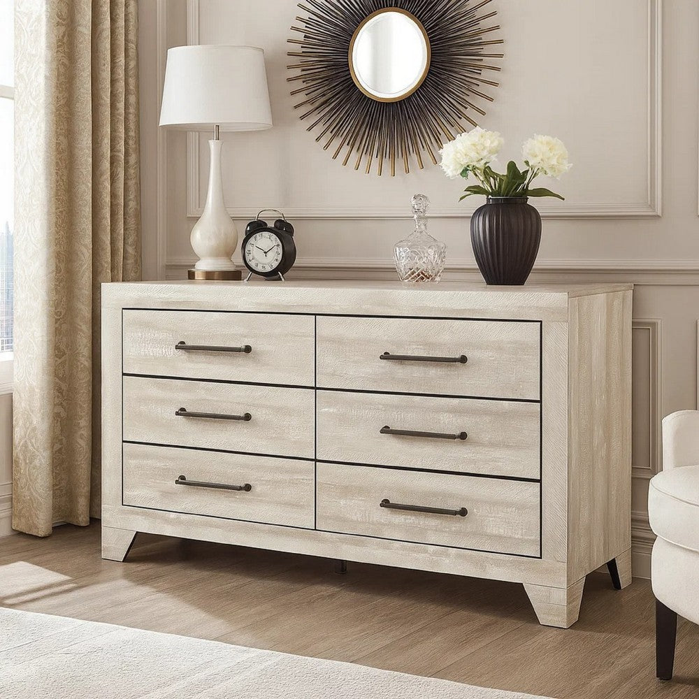 Ava 58" Dresser | 6 Drawers w Antique Silver Bar Handles | Dusty Gray