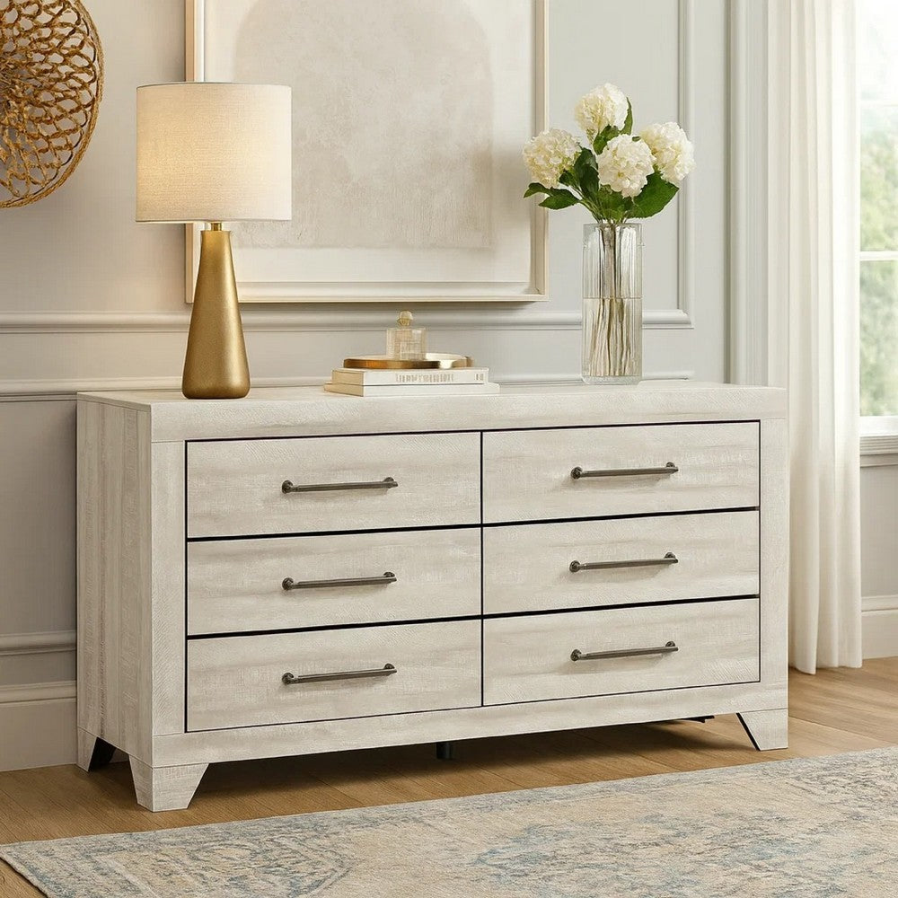 Ava 58" Dresser | 6 Drawers w Antique Silver Bar Handles | Dusty Gray