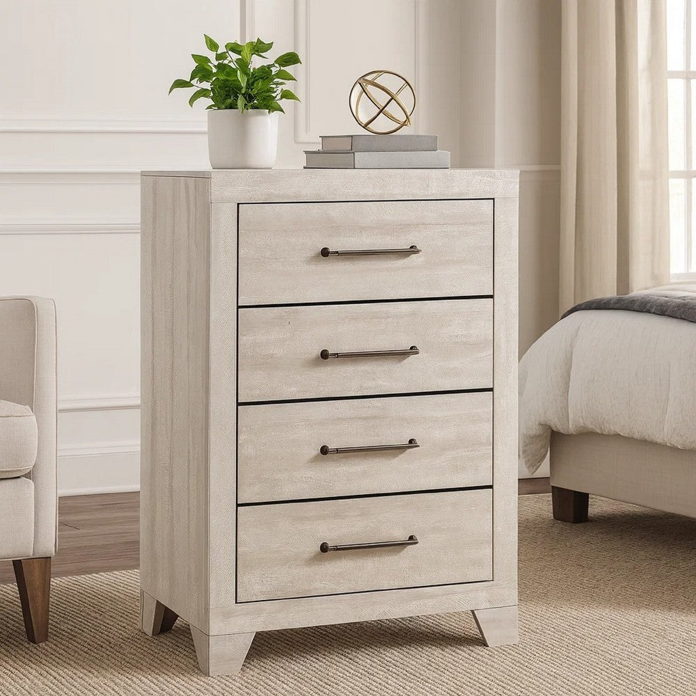 Ava Tall Dresser Chest | 4 Drawers w Antique Silver Bar Handles | Dusty Gray