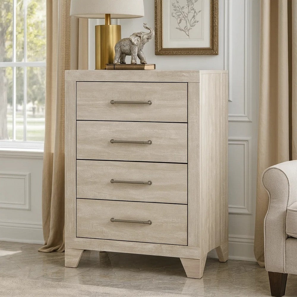 Ava Tall Dresser Chest | 4 Drawers w Antique Silver Bar Handles | Dusty Gray