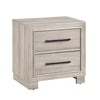 Ely Nightstand | 2 Drawers w Antique Brass Long Handles | Gray