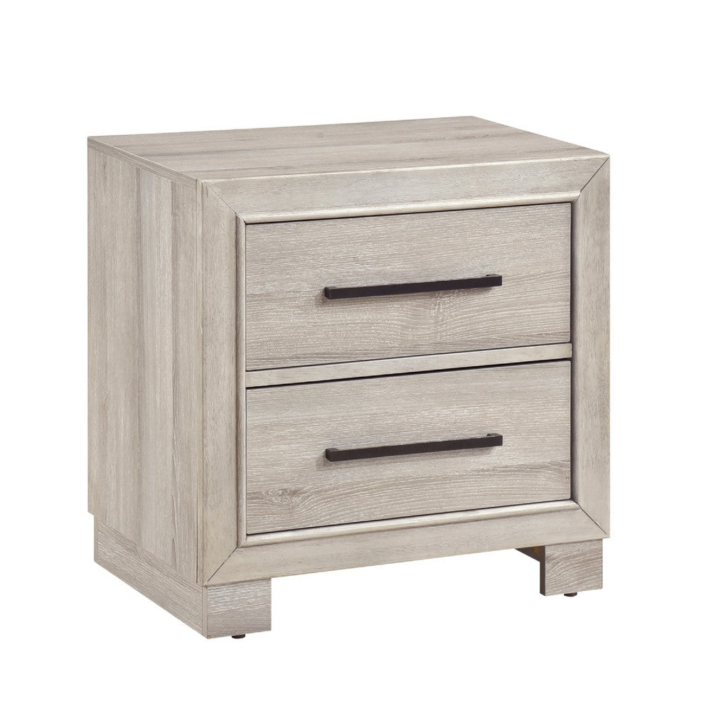 Ely Nightstand | 2 Drawers w Antique Brass Long Handles | Gray