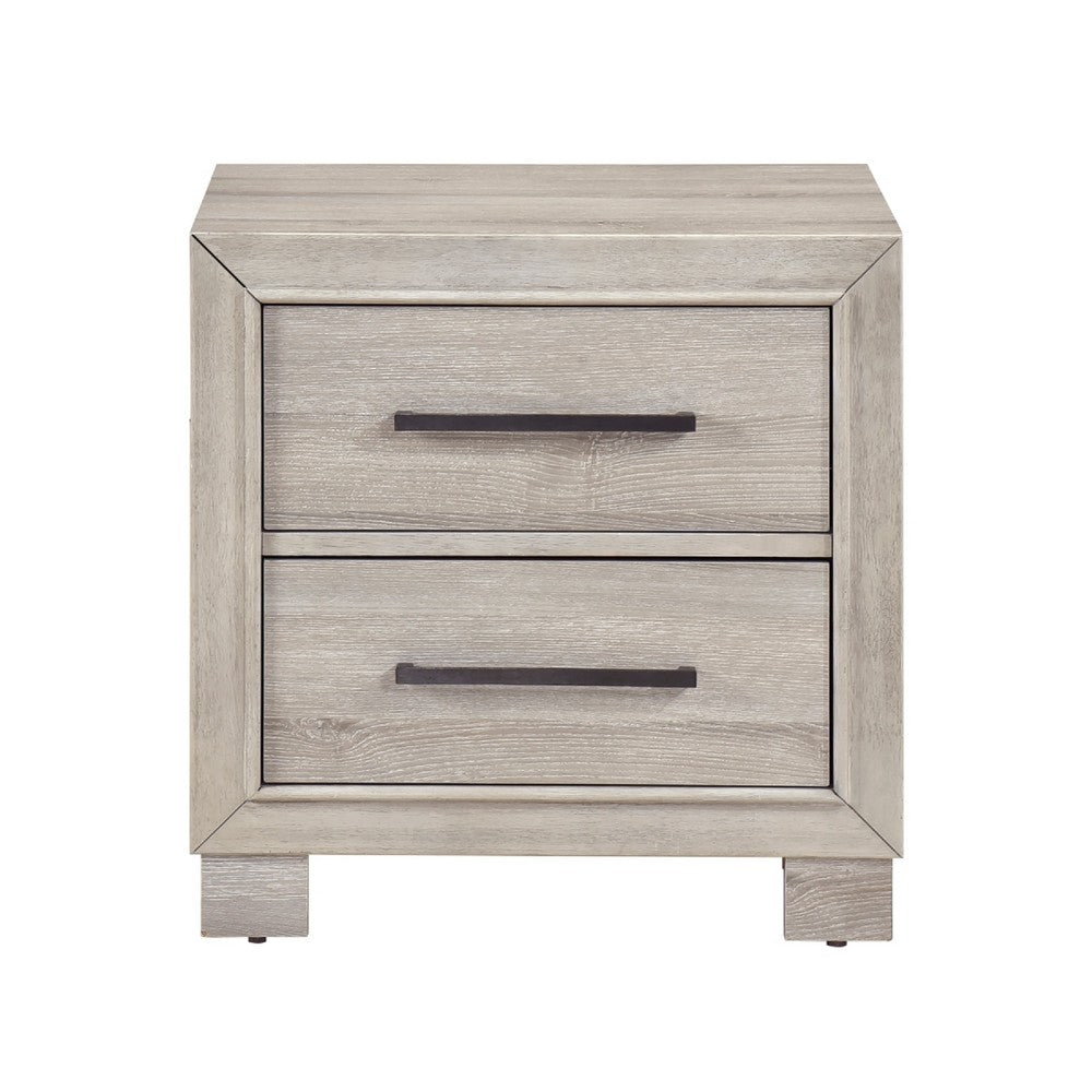 Ely Nightstand | 2 Drawers w Antique Brass Long Handles | Gray